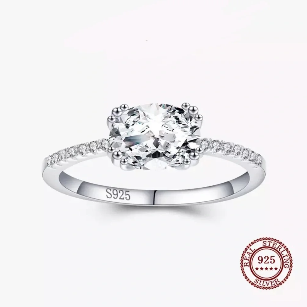1.25Ct Oval Cut VVS Horizontal Setting Solitaire Band 925 Ring